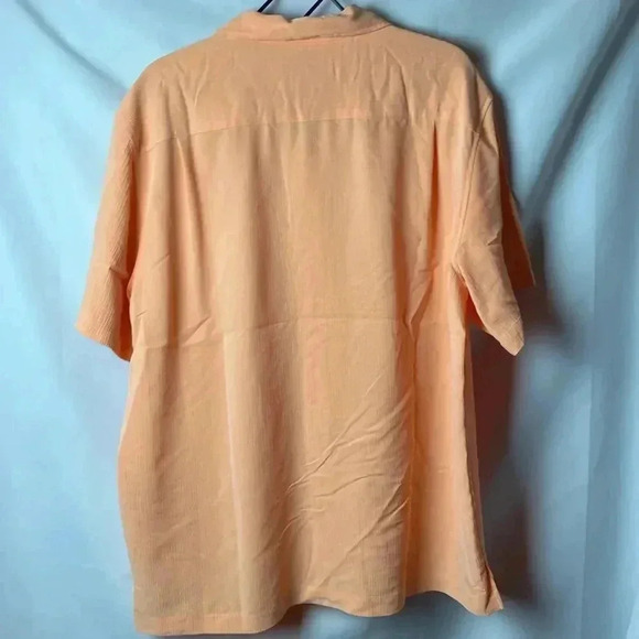 CARIBBEAN MENS SOZE LARGE BUTTON DOWN SHIRT PEACH COLOR CRINKLE LOOK CLEAN - Picture 9 of 12